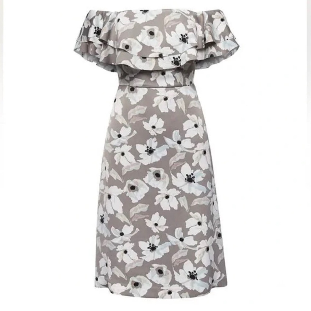 Banana Republic Floral Midi off the shoulder Dress in Gray and White